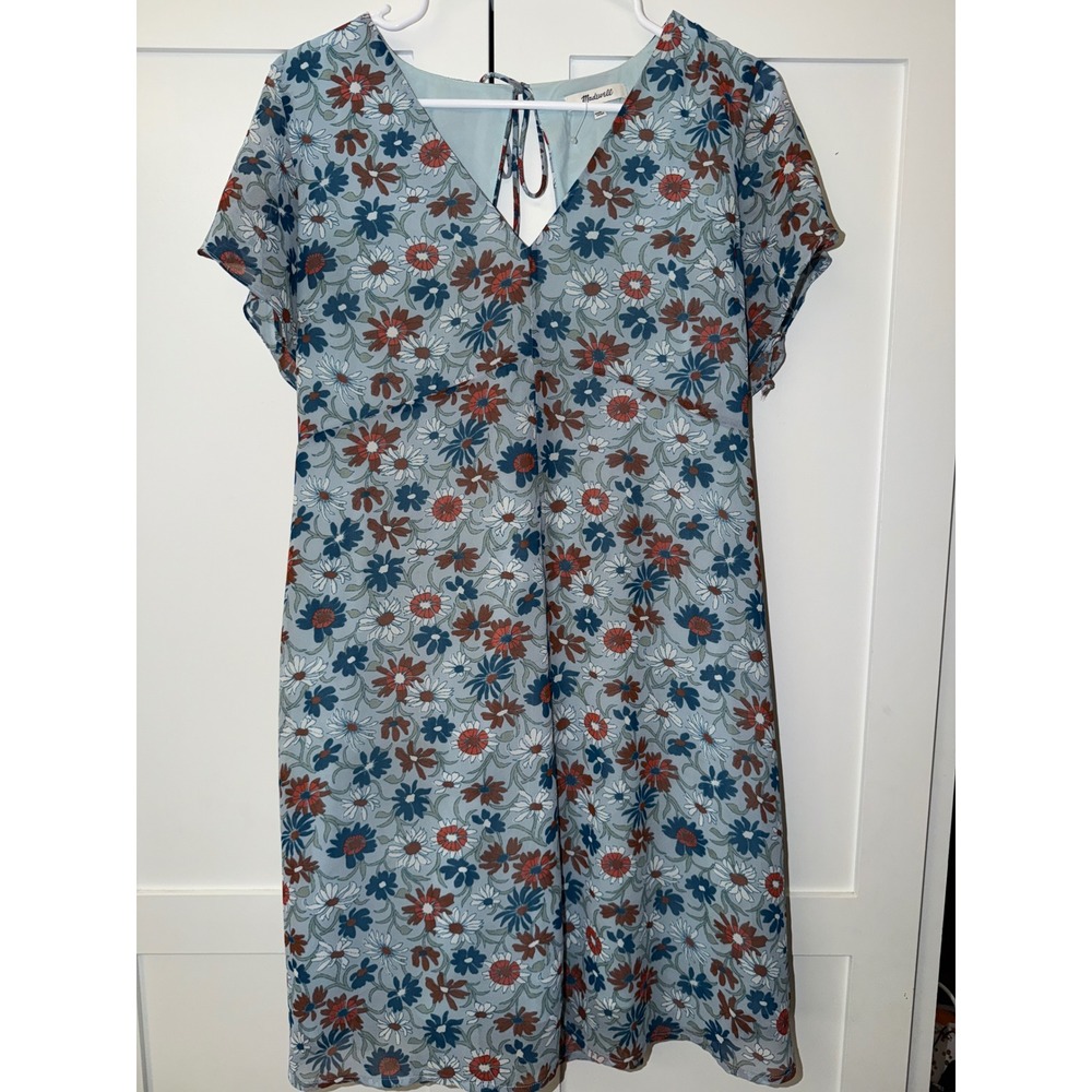 Madewell Blue Floral Daisy V-Neck Mini Dress with Smocked Back Size 10